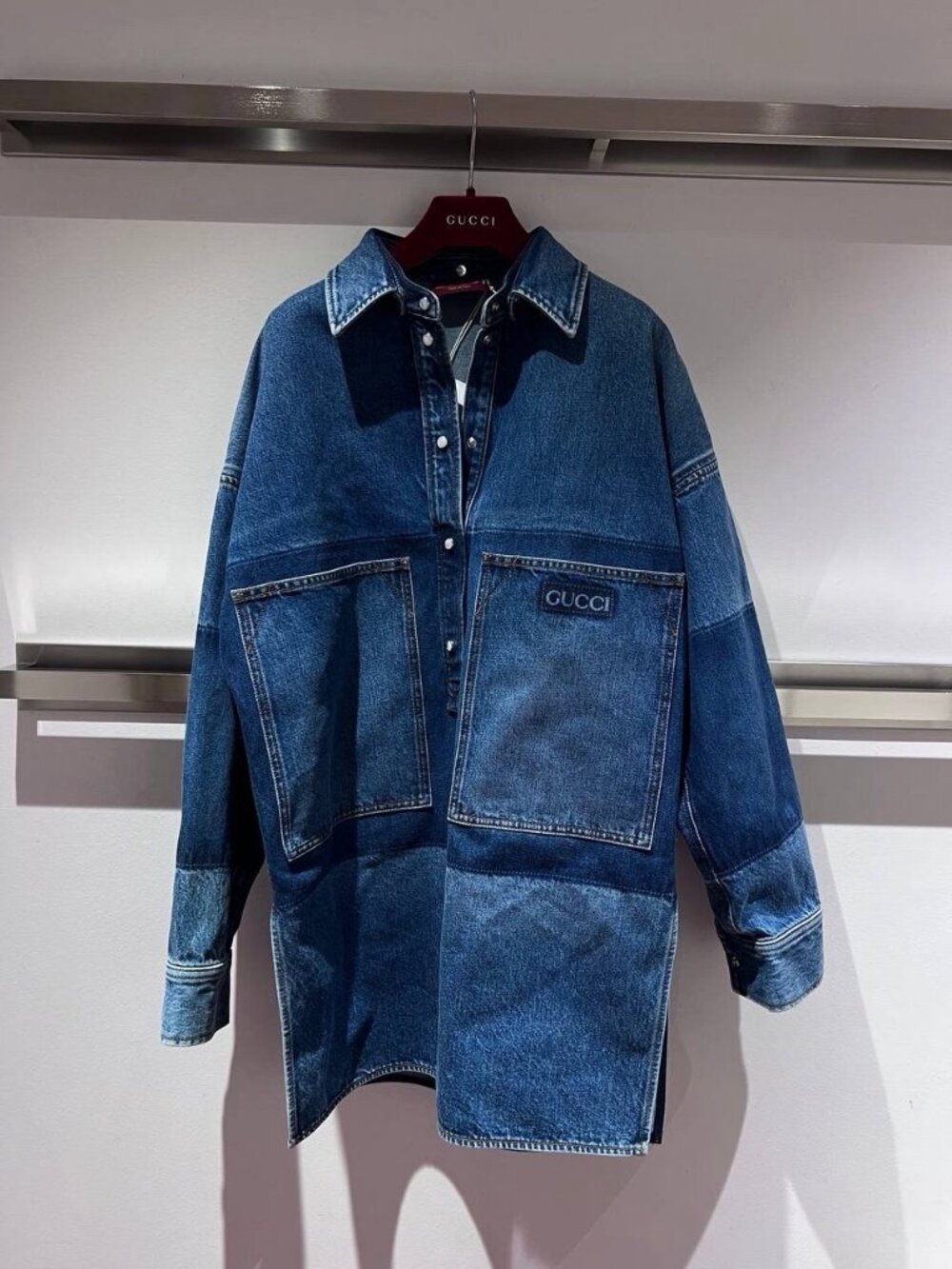 NWT Gucci Cotton Shirt 44 Ladies' Navy Blue 814507 embroidered denim Oversize